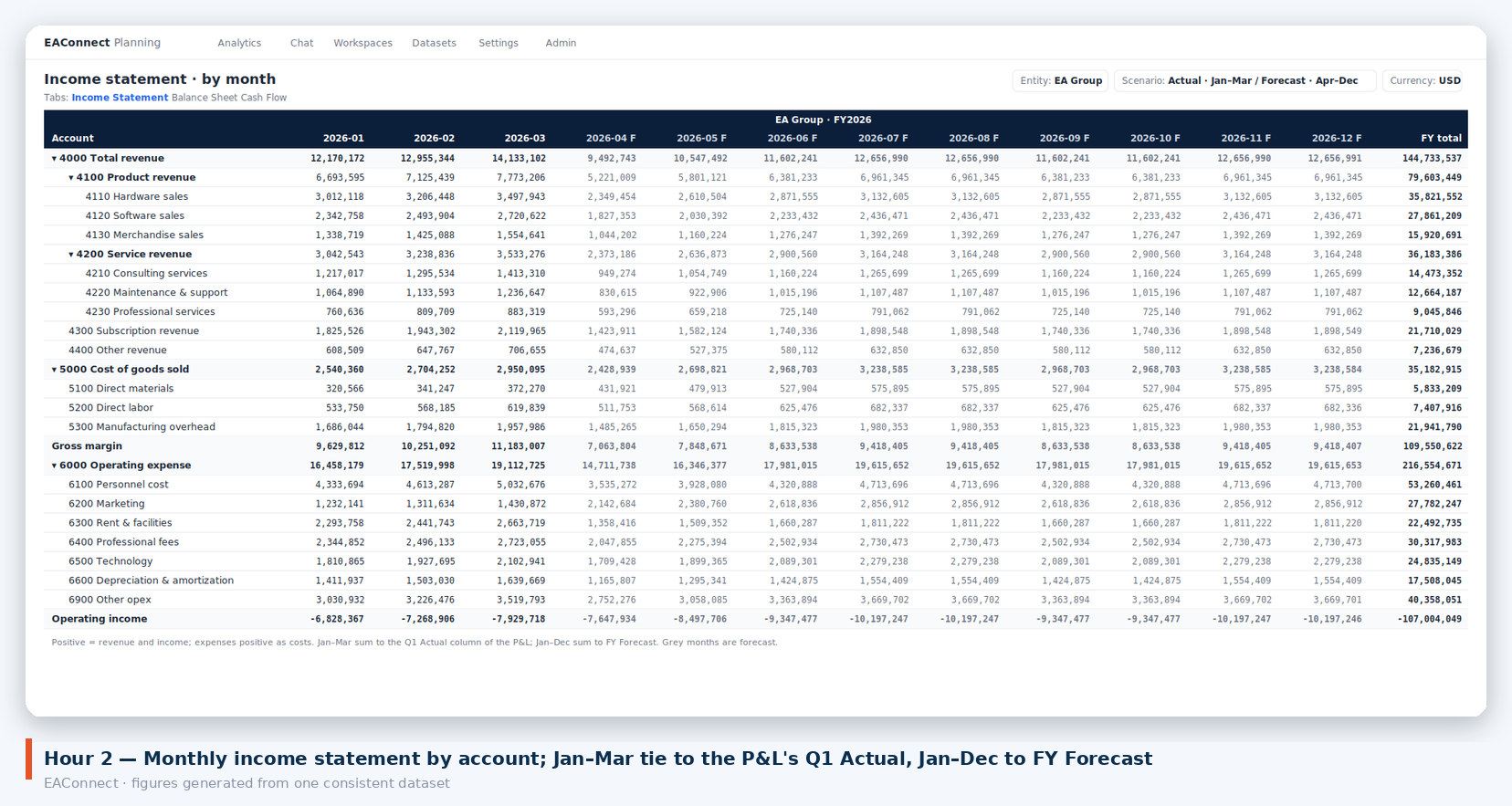 Monthly income statement by entity